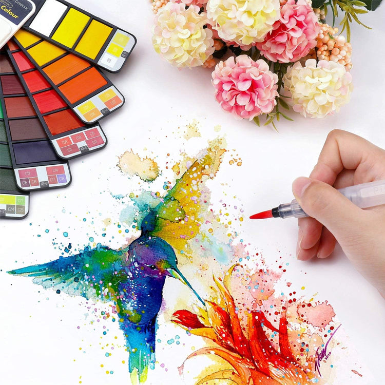 Wholesale 25 Colors Artist Mini Portable Solid Watercolor Pigment Paint Set Box Pocket with 1 Brush Pen